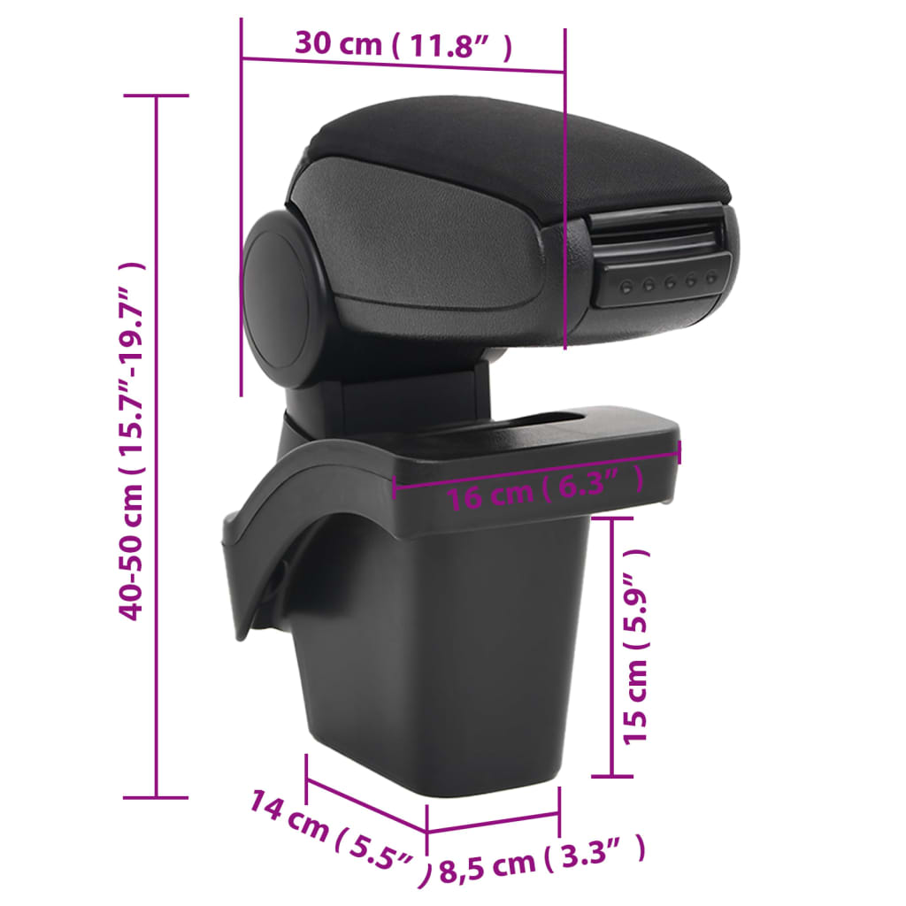 car armrest, black, 16x30x(40-50) cm, ABS