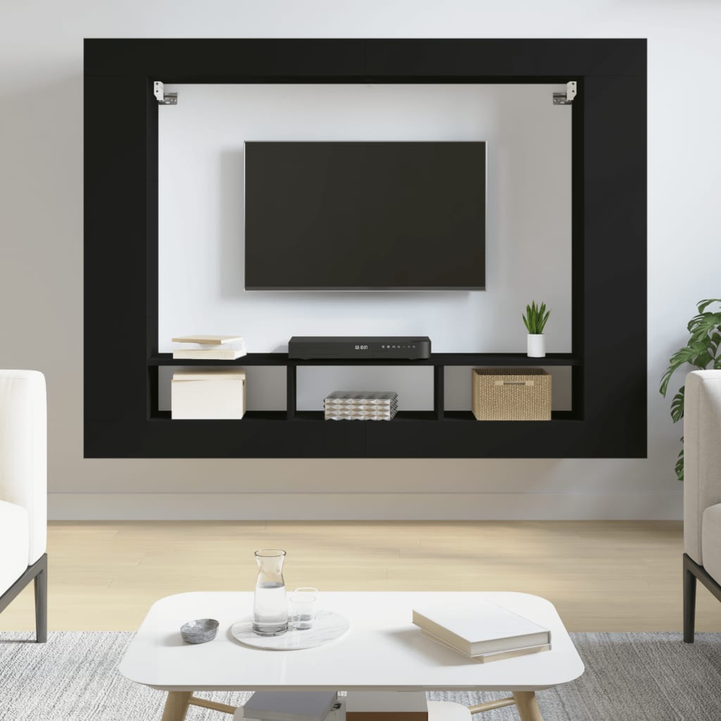 TV skapītis, melns, 152x22x113 cm, inženierijas koks