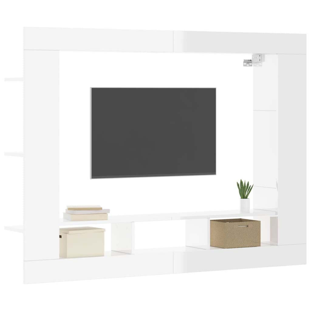 TV skapītis, spīdīgi balts, 152x22x113 cm, inženierijas koks
