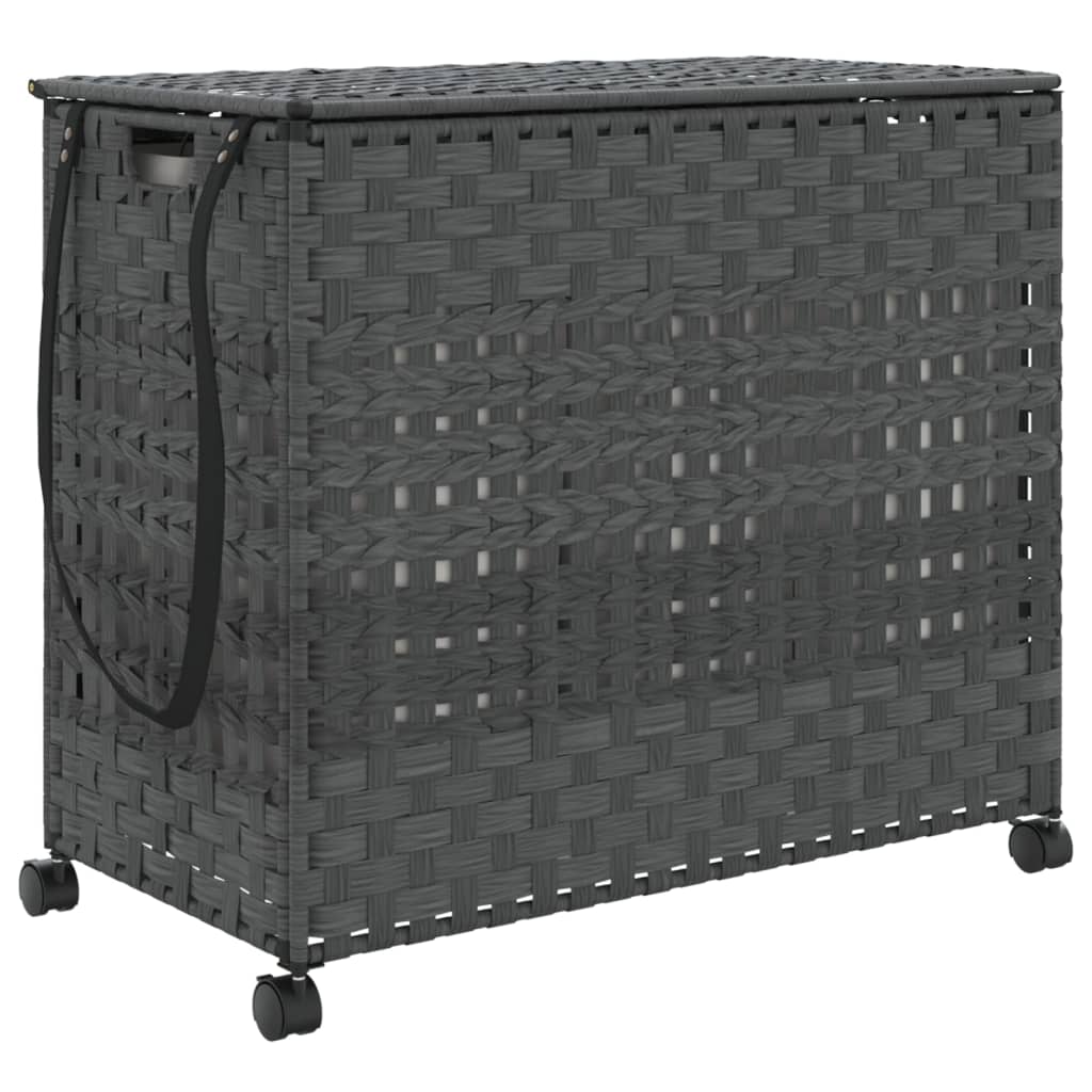 laundry basket with wheels, gray, 66x35x60 cm, rattan