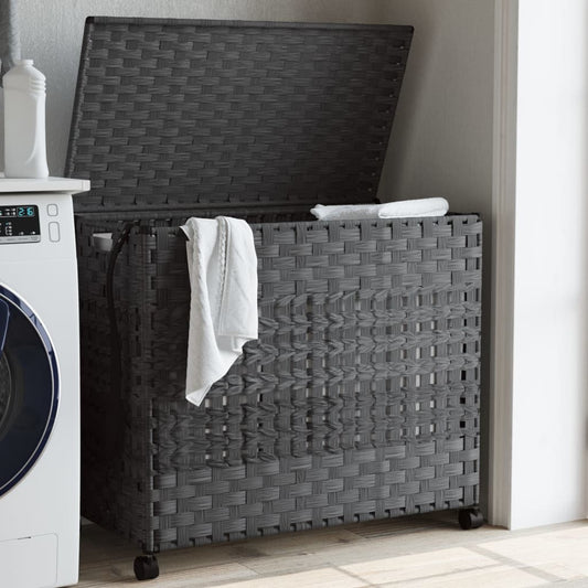 laundry basket with wheels, gray, 66x35x60 cm, rattan