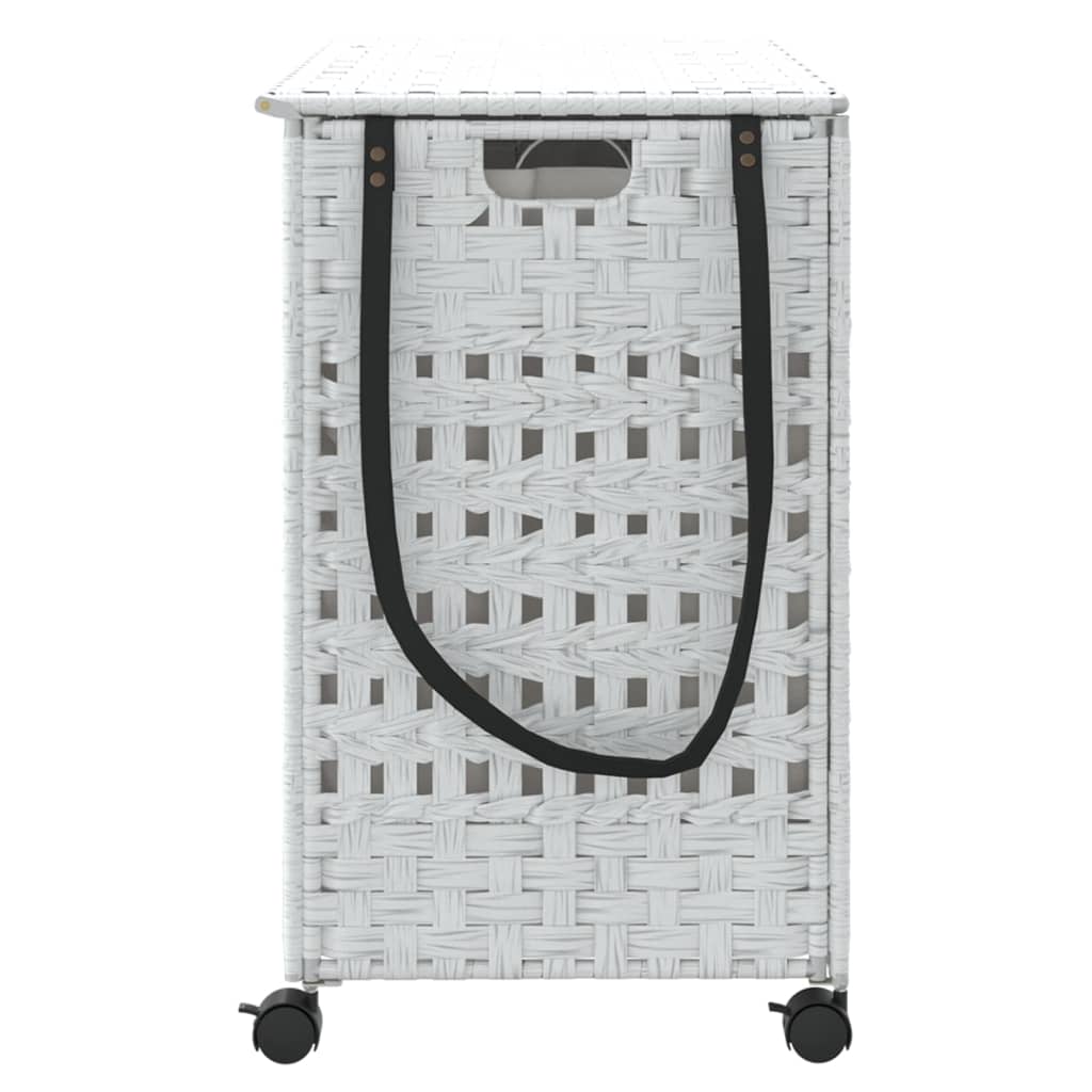 laundry basket with wheels, white, 66x35x60 cm, rattan