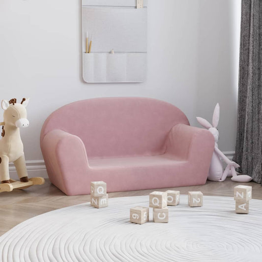 divvietīgs bērnu dīvāns, rozā, mīksts plīšs