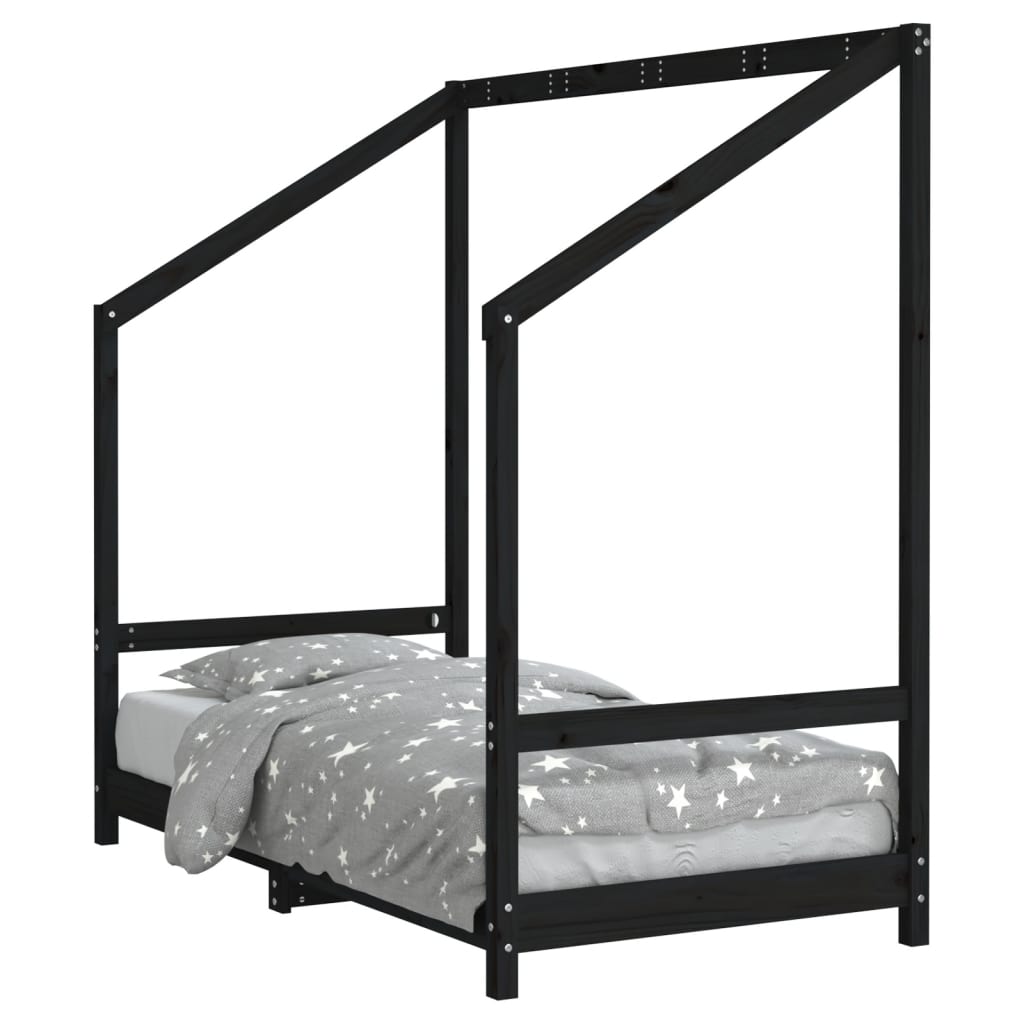 bērnu gultas rāmis, melns, 80x160 cm, priedes masīvkoks