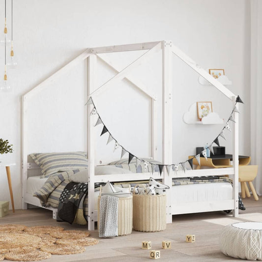 children's bed frame, solid pine wood, 2x(70x140) cm, white