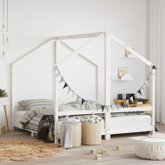 children's bed frame, white, 2x(80x160) cm, solid pine wood