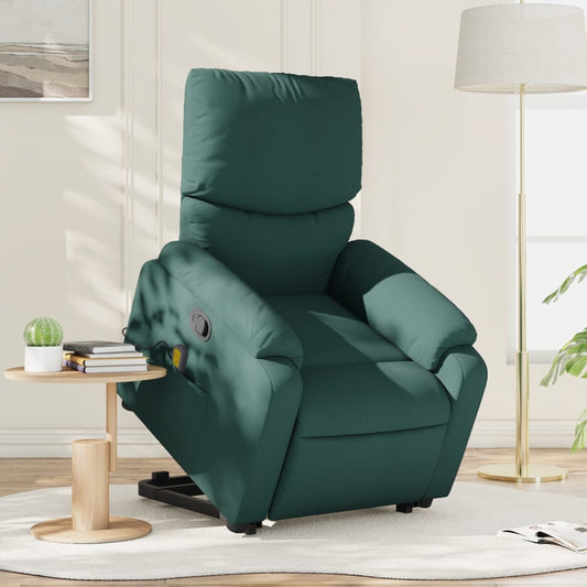 masāžas krēsls, paceļams, atgāžams, tumši zaļš audums