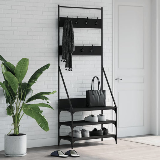 clothes hanger with shoe rack, black, 72x34x184 cm