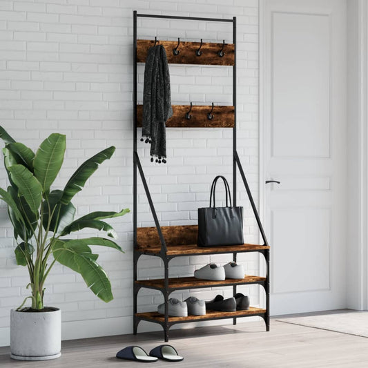 clothes hanger with shoe shelf, oak color, 72x34x184 cm