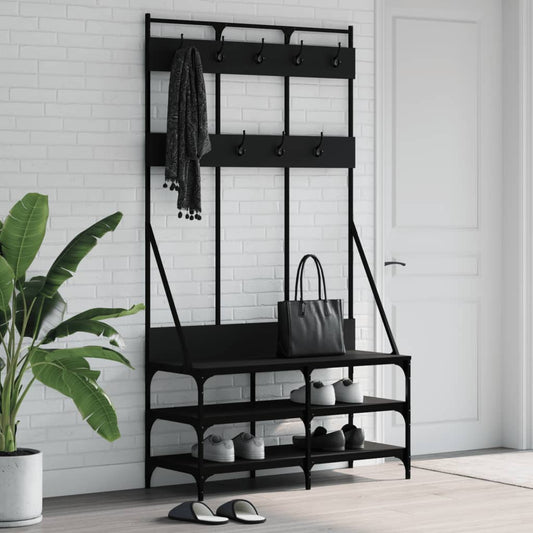 clothes hanger with shoe rack, black, 100x40x184 cm