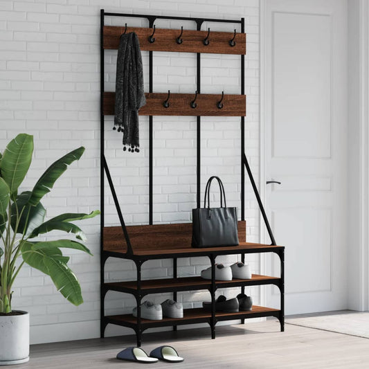 clothes hanger with shoe rack, oak color, 100x40x184 cm