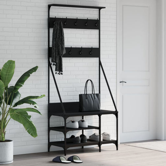 clothes hanger with shoe rack, black, 80x40x184 cm