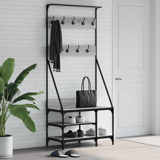 clothes hanger with shoe rack, gray oak, 80x40x184 cm