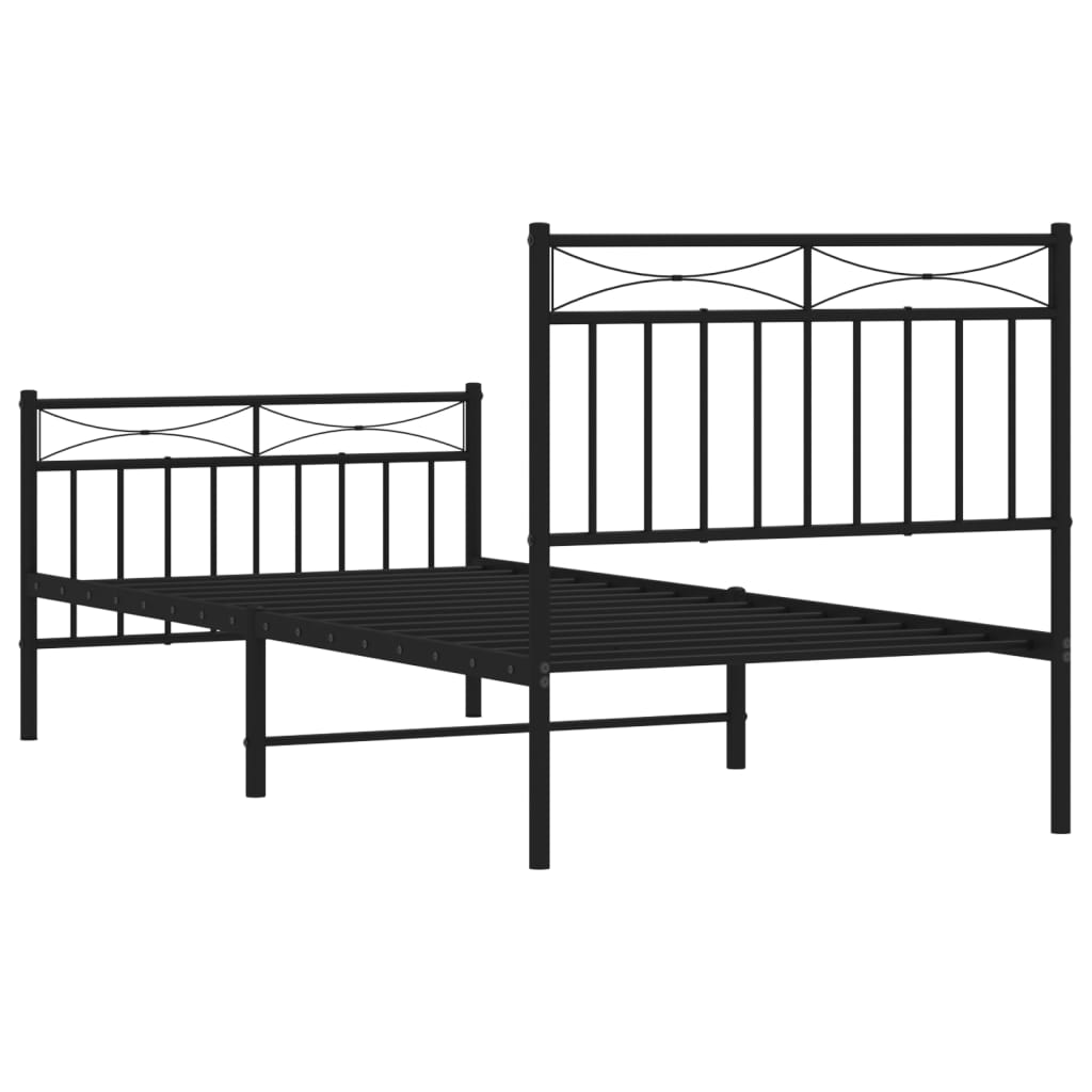 gultas rāmis ar galvgali un kājgali, melns metāls, 90x200 cm