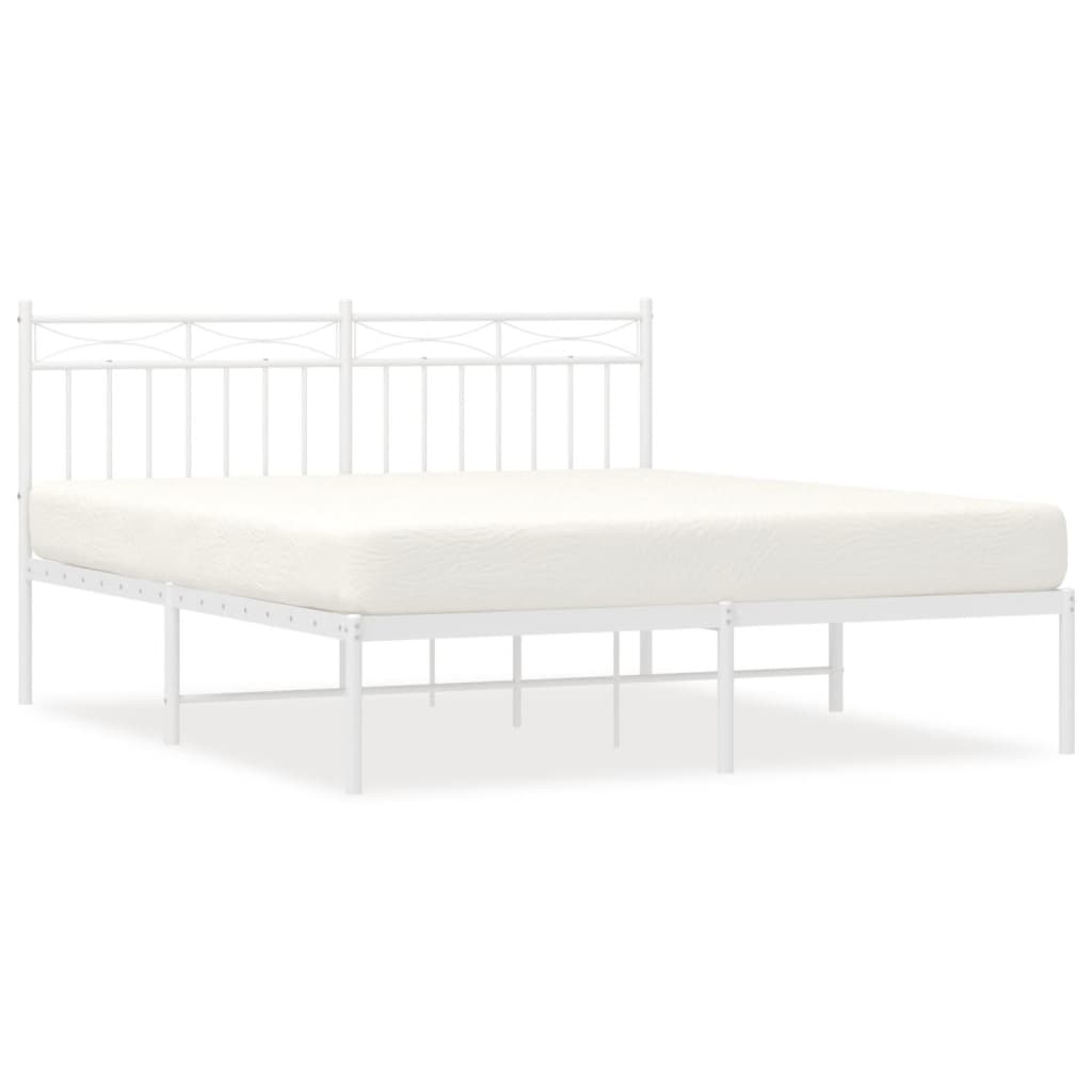 gultas rāmis ar galvgali, balts metāls, 150x200 cm