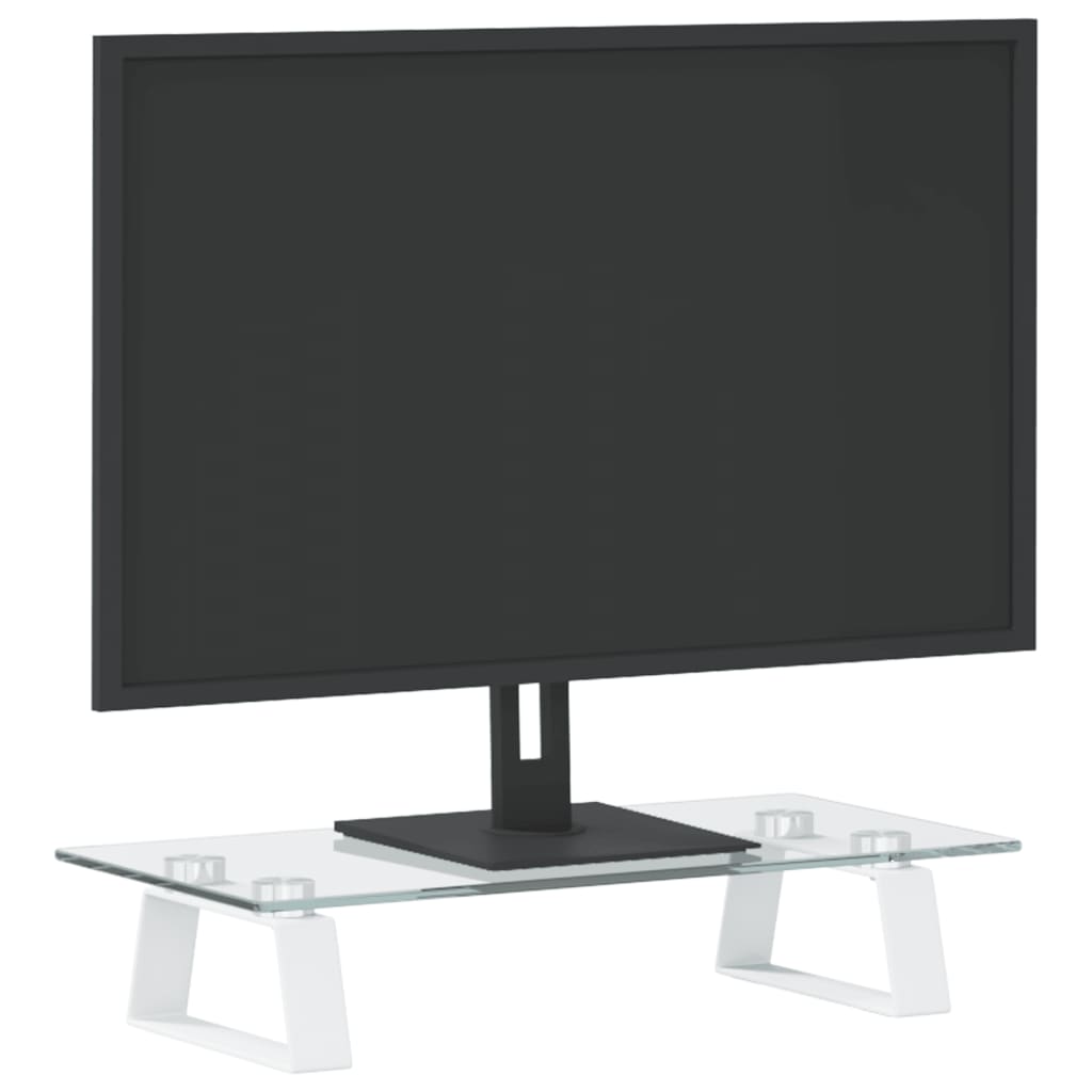 monitora statīvs, 40x20x8 cm, balts, rūdīts stikls, metāls