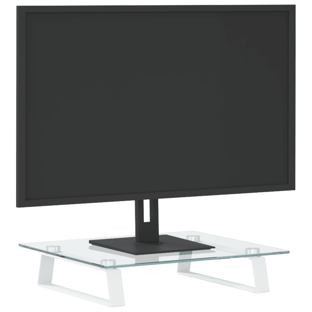 monitora statīvs, 40x35x8 cm, balts, rūdīts stikls, metāls