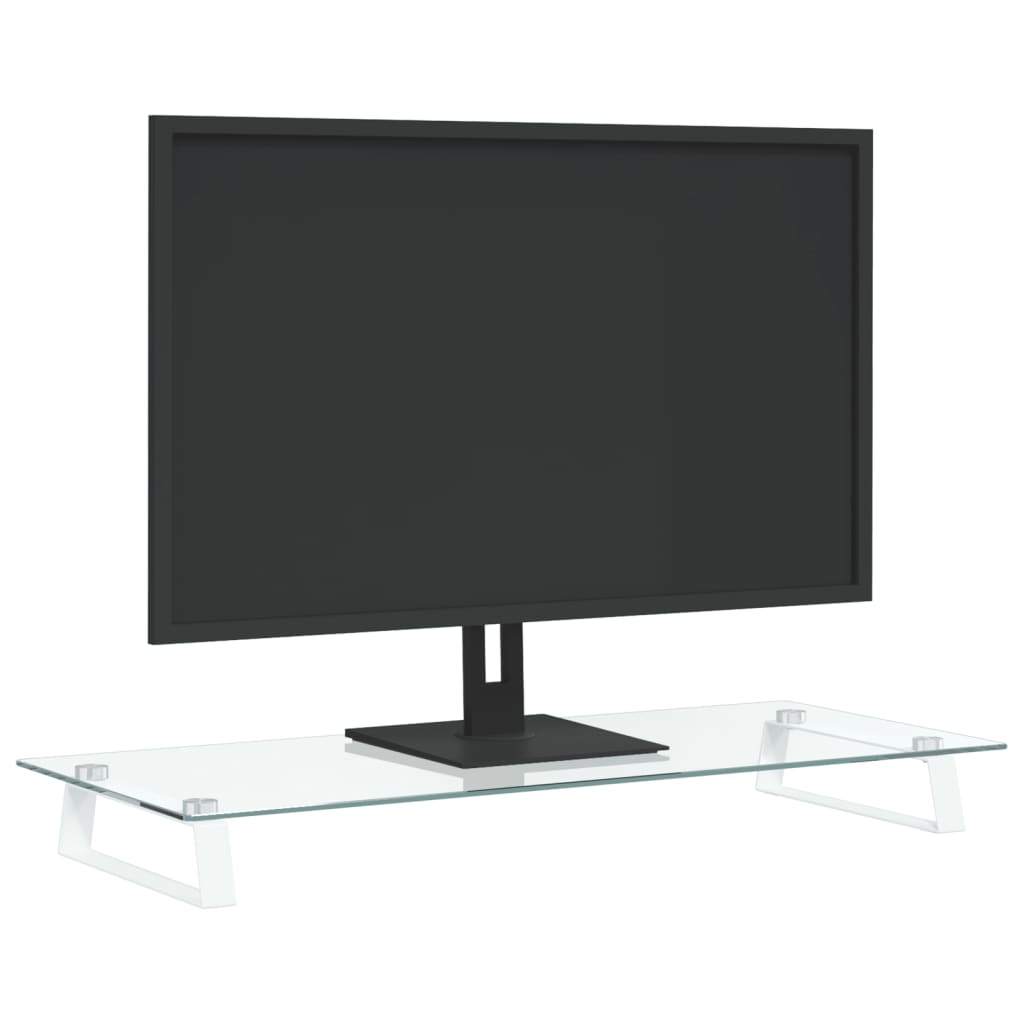 monitora statīvs, 80x35x8 cm, balts, rūdīts stikls, metāls