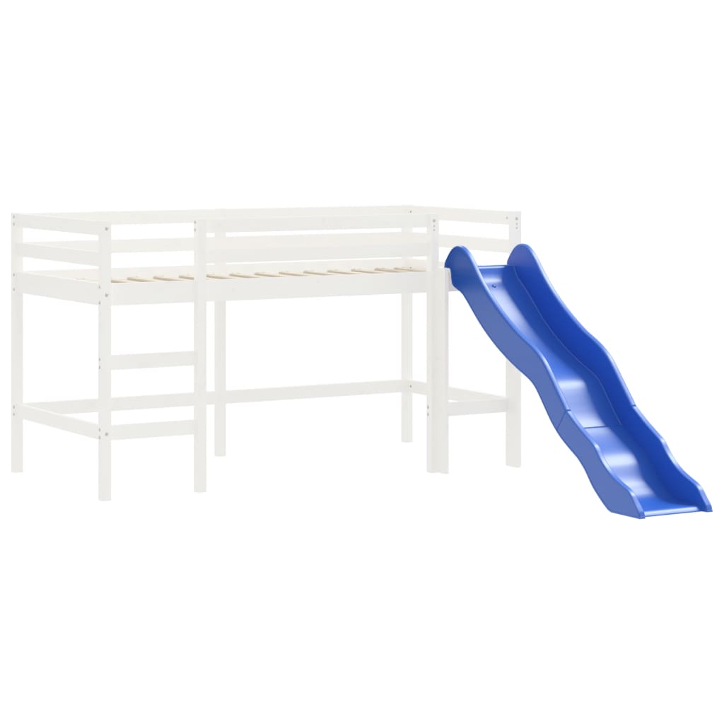 bērnu gulta ar slidkalniņu, balts, 80x200 cm, priedes masīvkoks