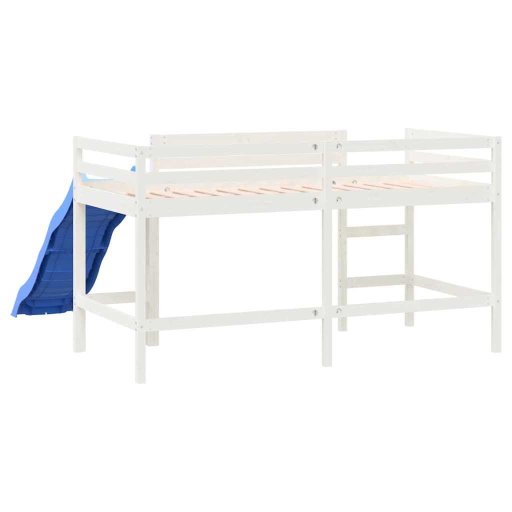 bērnu gulta ar slidkalniņu, balts, 90x200 cm, priedes masīvkoks