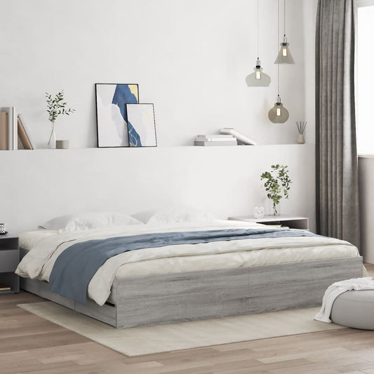 gultas rāmis ar atvilktnēm, pelēka ozola, 200x200 cm