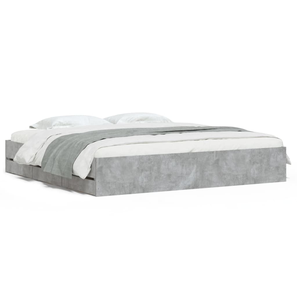 gultas rāmis ar atvilktnēm, betona pelēks, 180x200 cm