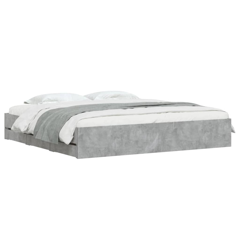 gultas rāmis ar atvilktnēm, betona pelēks, 180x200 cm