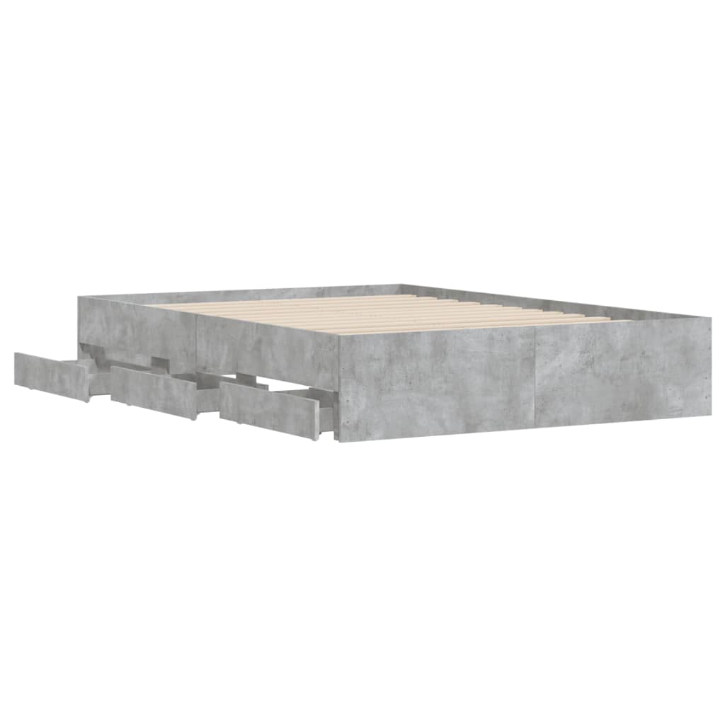 gultas rāmis ar atvilktnēm, betona pelēks, 120x190 cm