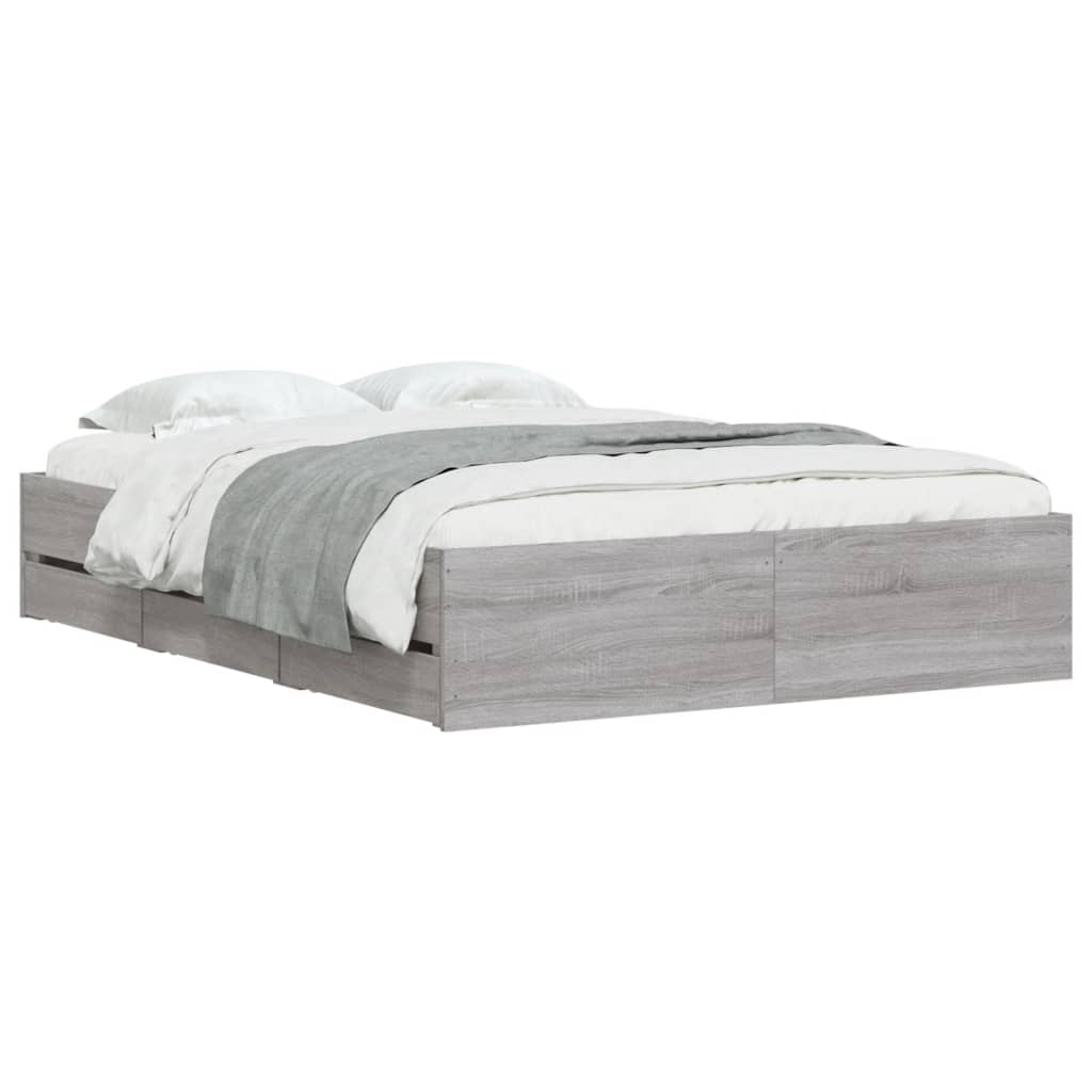 gultas rāmis ar atvilktnēm, pelēka ozola, 120x190 cm