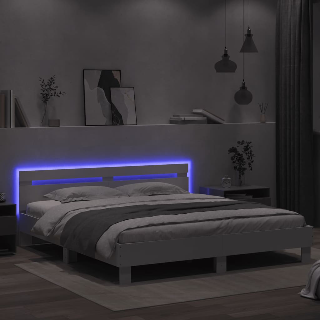 gultas rāmis ar galvgali un LED, balts, 180x200 cm