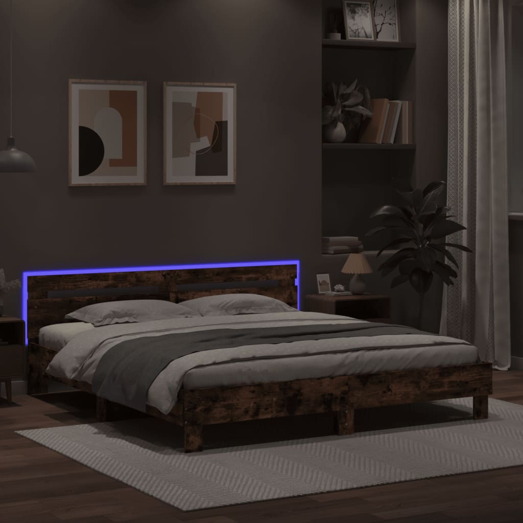 gultas rāmis ar galvgali un LED, koka krāsa, 180x200 cm