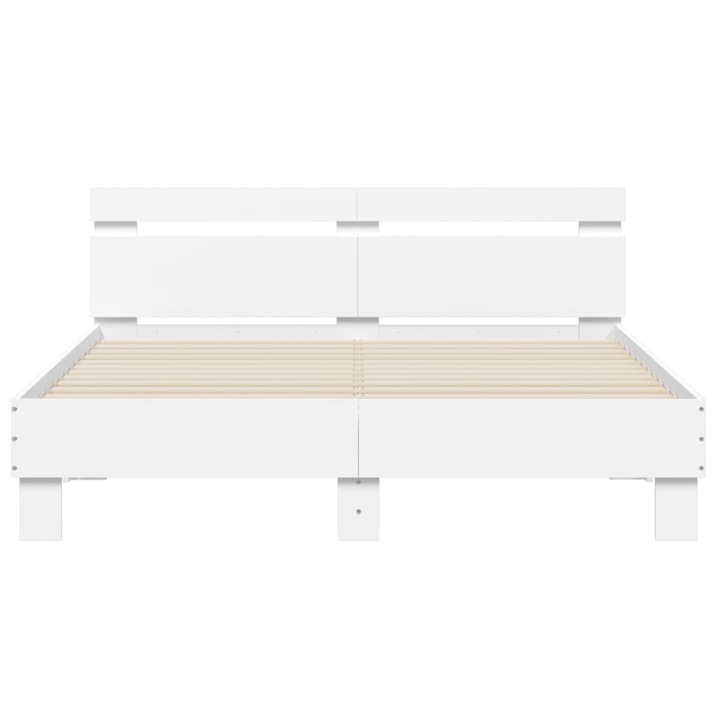 gultas rāmis ar galvgali un LED, balts, 150x200 cm