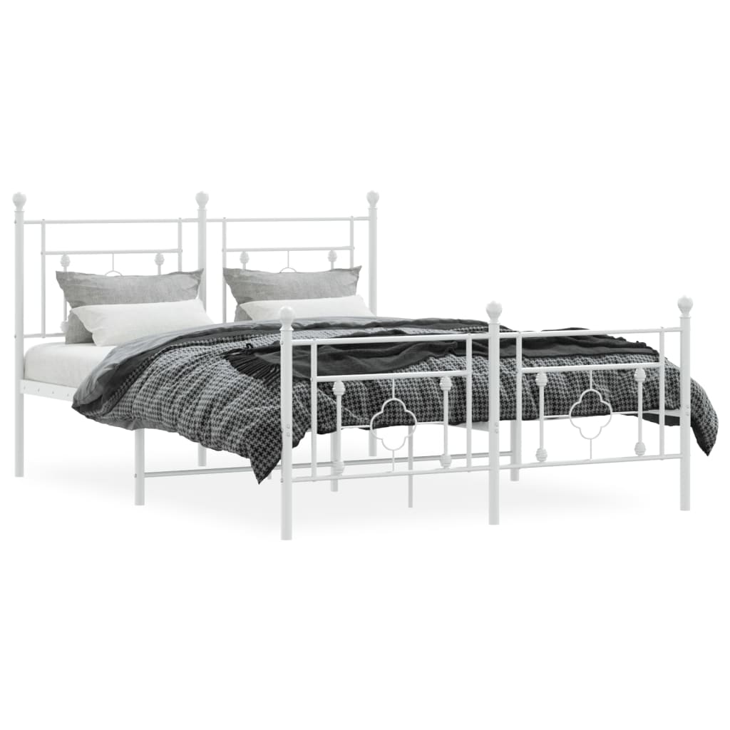 gultas rāmis ar galvgali un kājgali, balts metāls, 140x190 cm