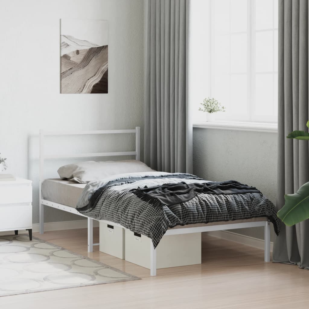 gultas rāmis ar galvgali, balts metāls, 100x200 cm