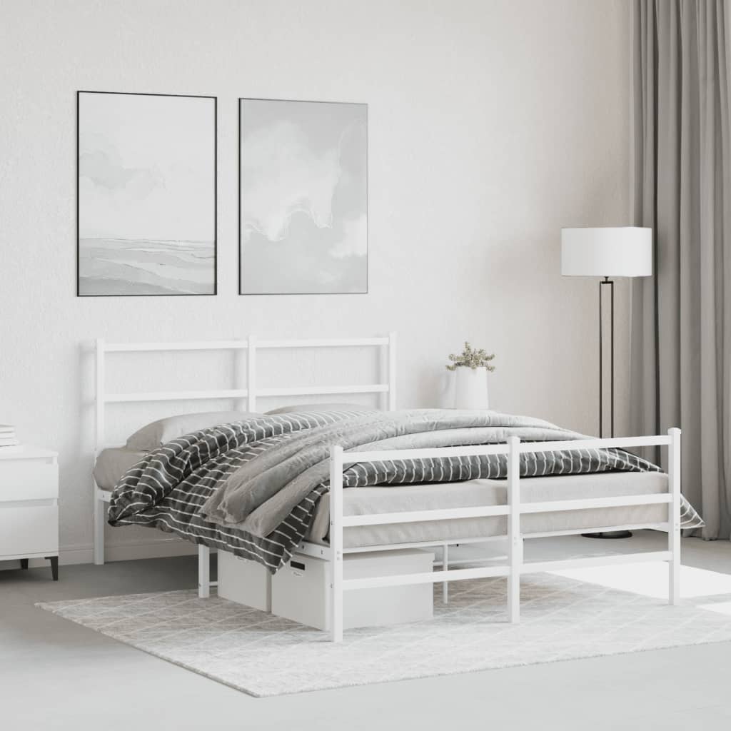 gultas rāmis ar galvgali un kājgali, balts metāls, 140x200 cm