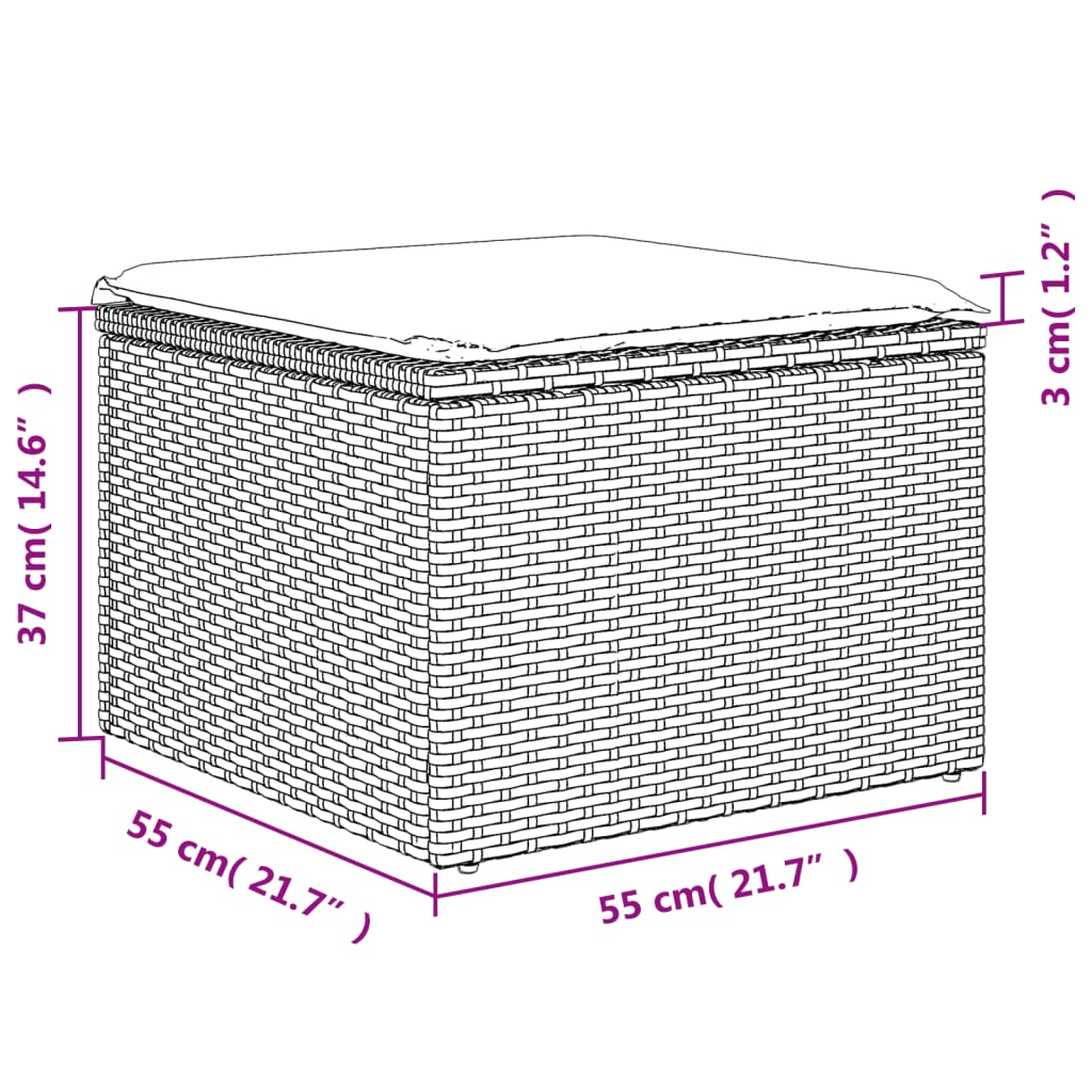 dārza soliņš ar matraci, bēša PE rotangpalma, 55x55x37 cm